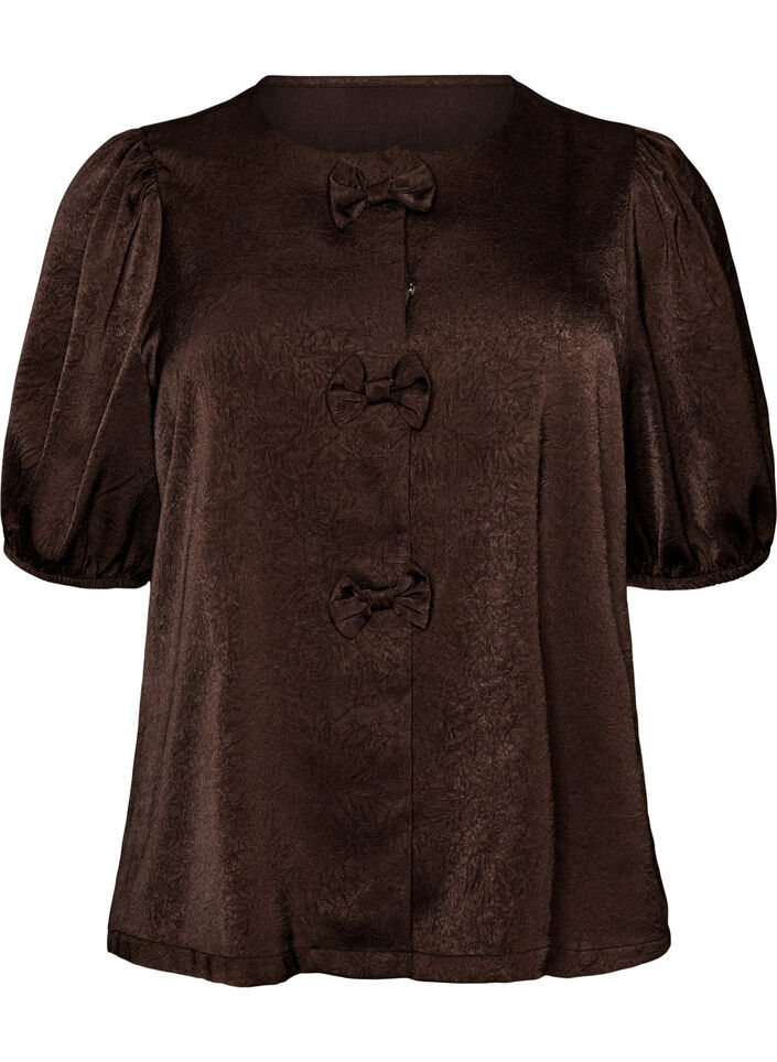 Bluse aus Satin mit Schleifen und ellbogenlangen &Auml;rmeln, Braun, Packshot image number 0