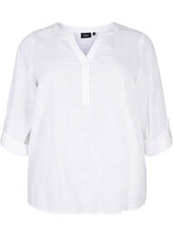 Hemdbluse aus Baumwolle mit V-Ausschnitt, Bright White, Packshot