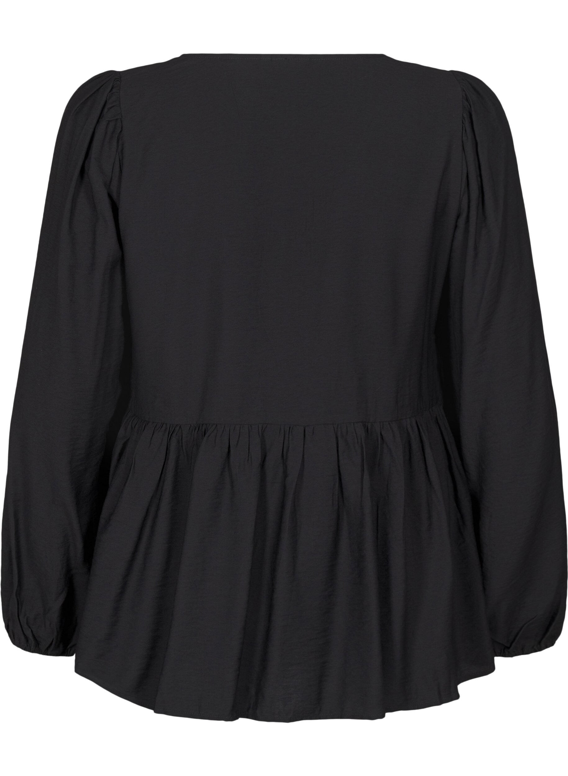 ZizziBluse mit Perlenschleifen und langen &Auml;rmeln, Black, Packshot image number 1