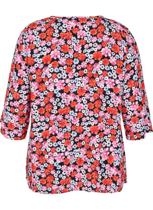 Bluse mit 3/4-Ärmeln und Blumenprint, Red Flower AOP, Packshot image number 1