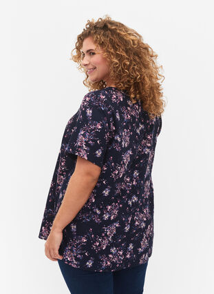 FLASH – Kurzärmelige Bluse mit Print, Navy Rose Flower, Model image number 1