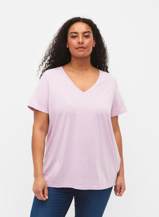 Kurzärmeliges T-Shirt mit V-Ausschnitt, Lavender Frost, Model image number 0
