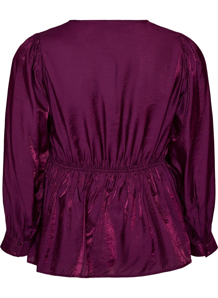 Gl&auml;nzende Bluse aus Viskose mit Peplum-Effekt, Lila, Packshot image number 1