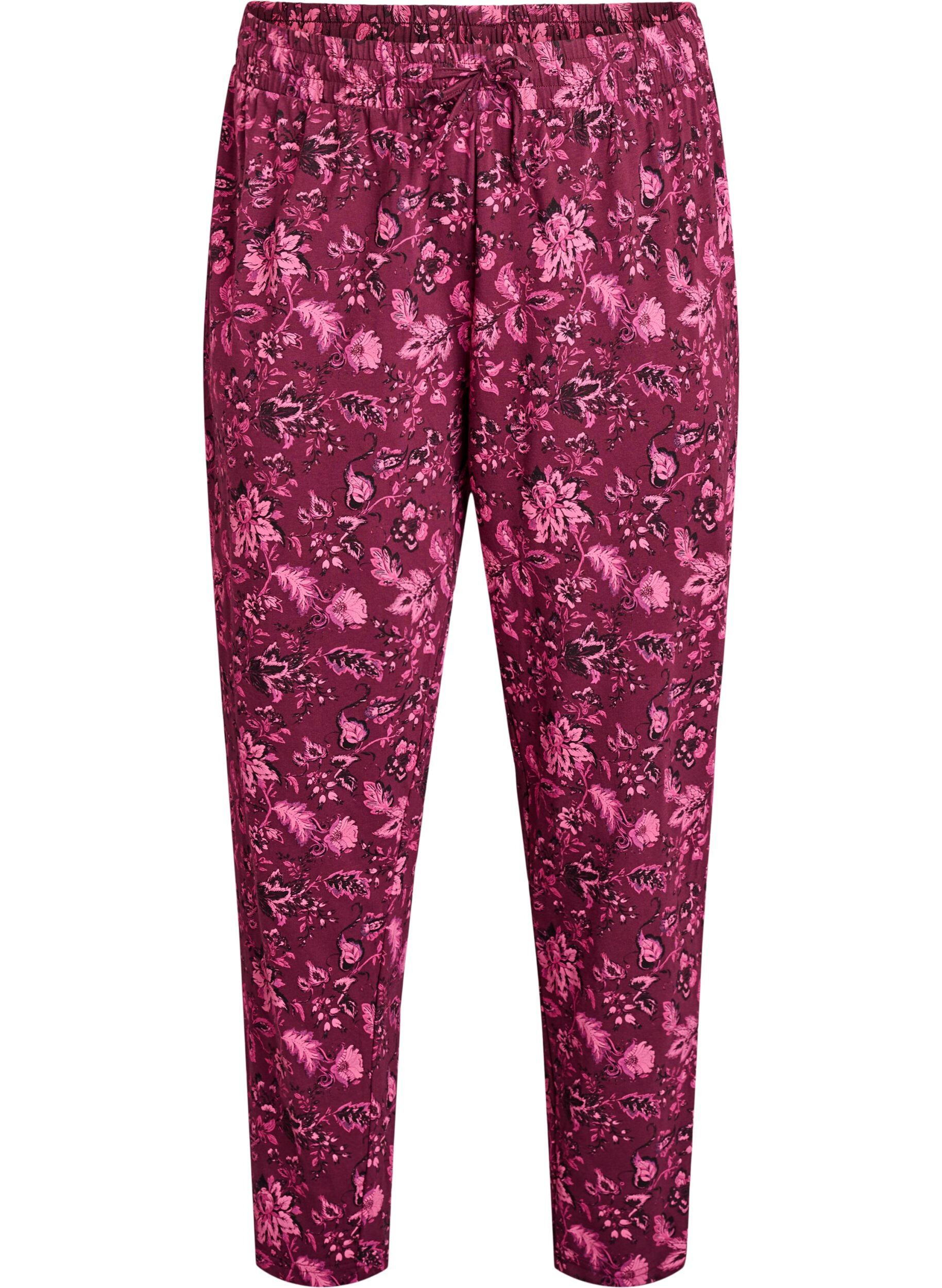 ZizziCotton Pyjamas Hose mit Druck, Dunkles Bordeaux, Packshot image number 0