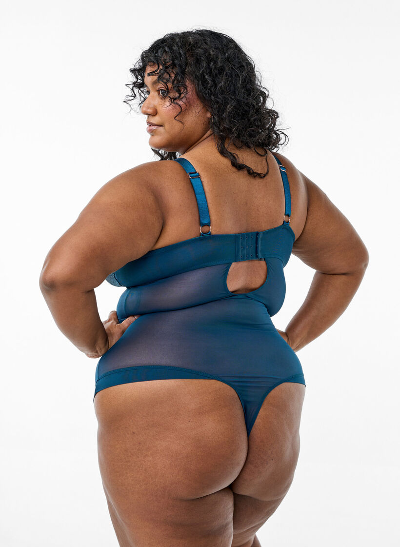 Body aus Spitze und Mesh, Blau, Model image number 1