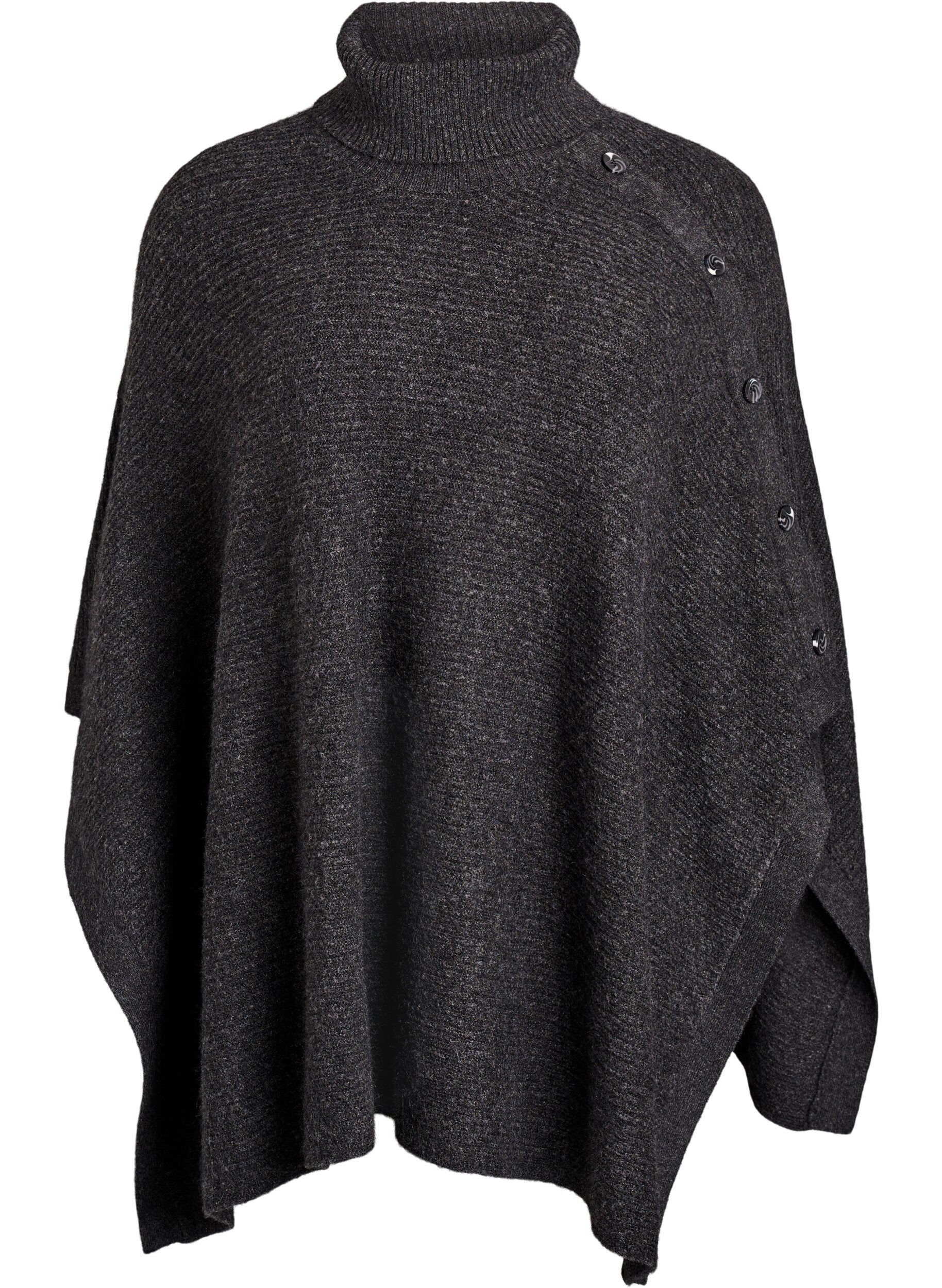 Poncho mit Rollkragen und Knopfdetail
