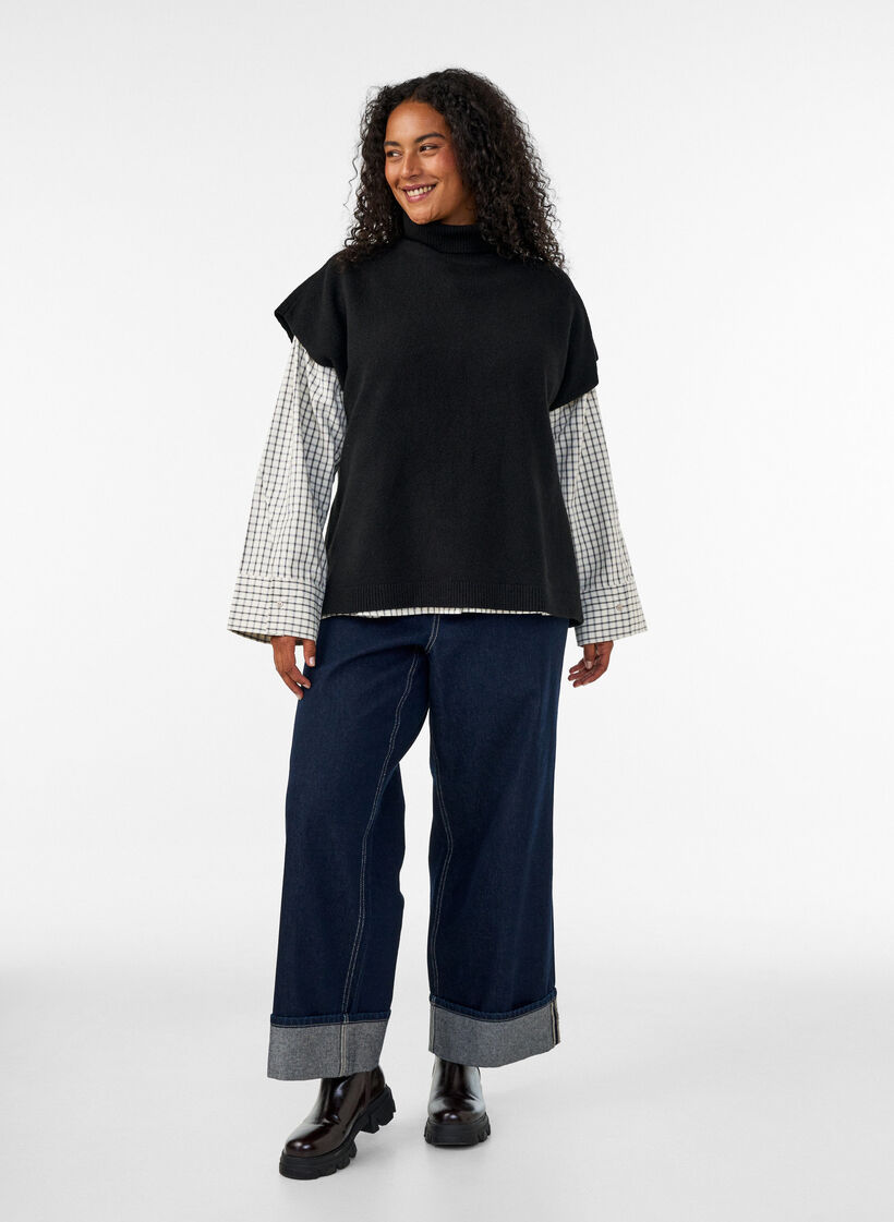 Strickweste mit Rollkragen, Schwarz, Model image number 1