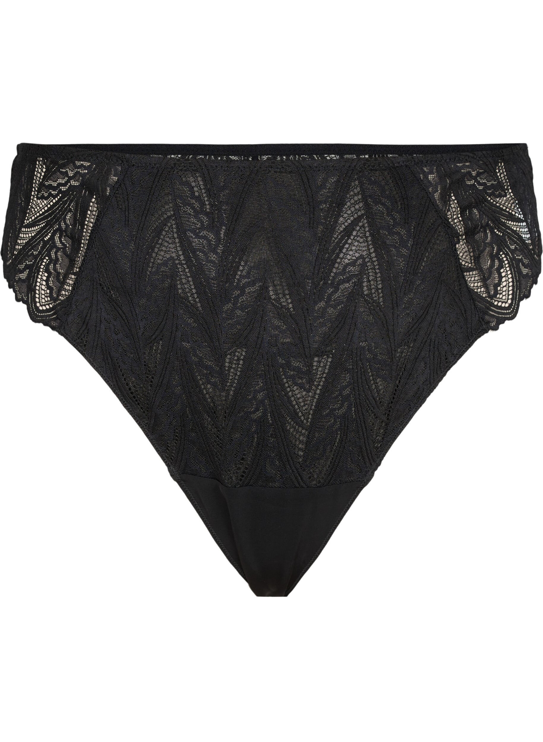 ZizziString mit Spitze und normal hohem Bund, Schwarz, Packshot image number 0