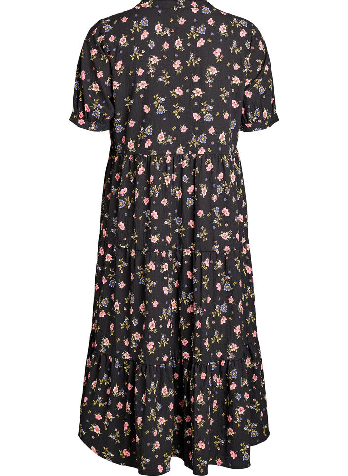 Kn&ouml;chellanges Kleid mit kurzen &Auml;rmeln und gestuften Volants, Schwarz, Packshot image number 1