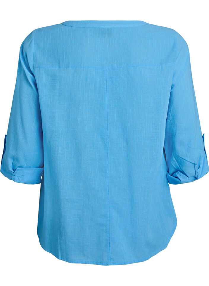 Hemdbluse aus Baumwolle mit V-Ausschnitt, Blau, Packshot image number 1