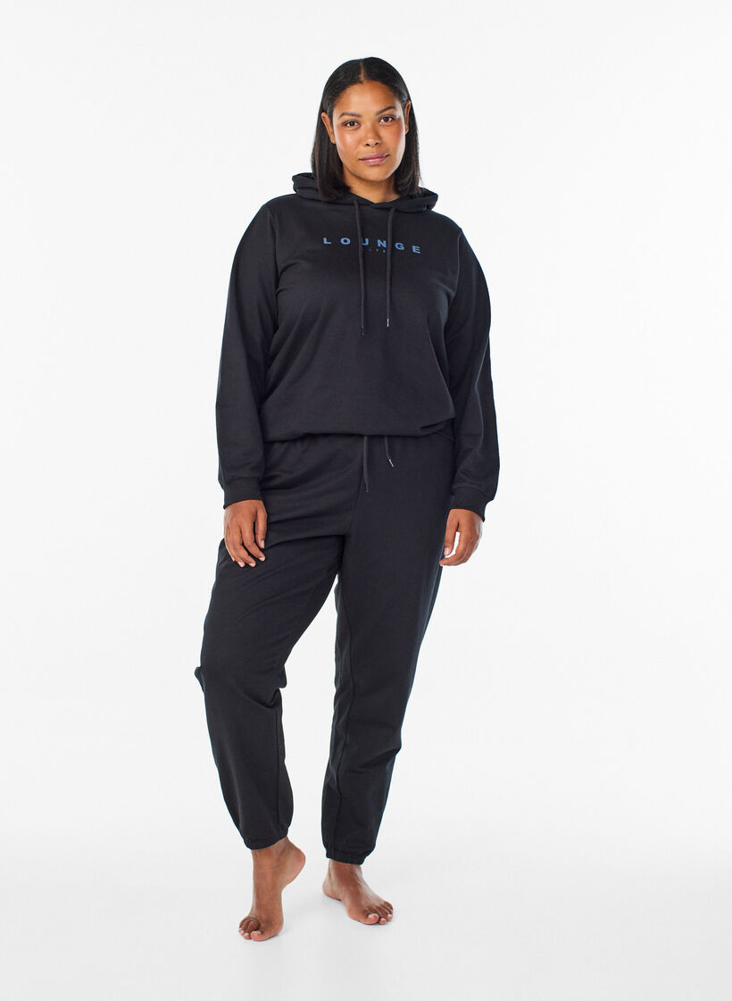 Sweatshirt mit Kapuze und Aufdruck, Schwarz, Model image number 1