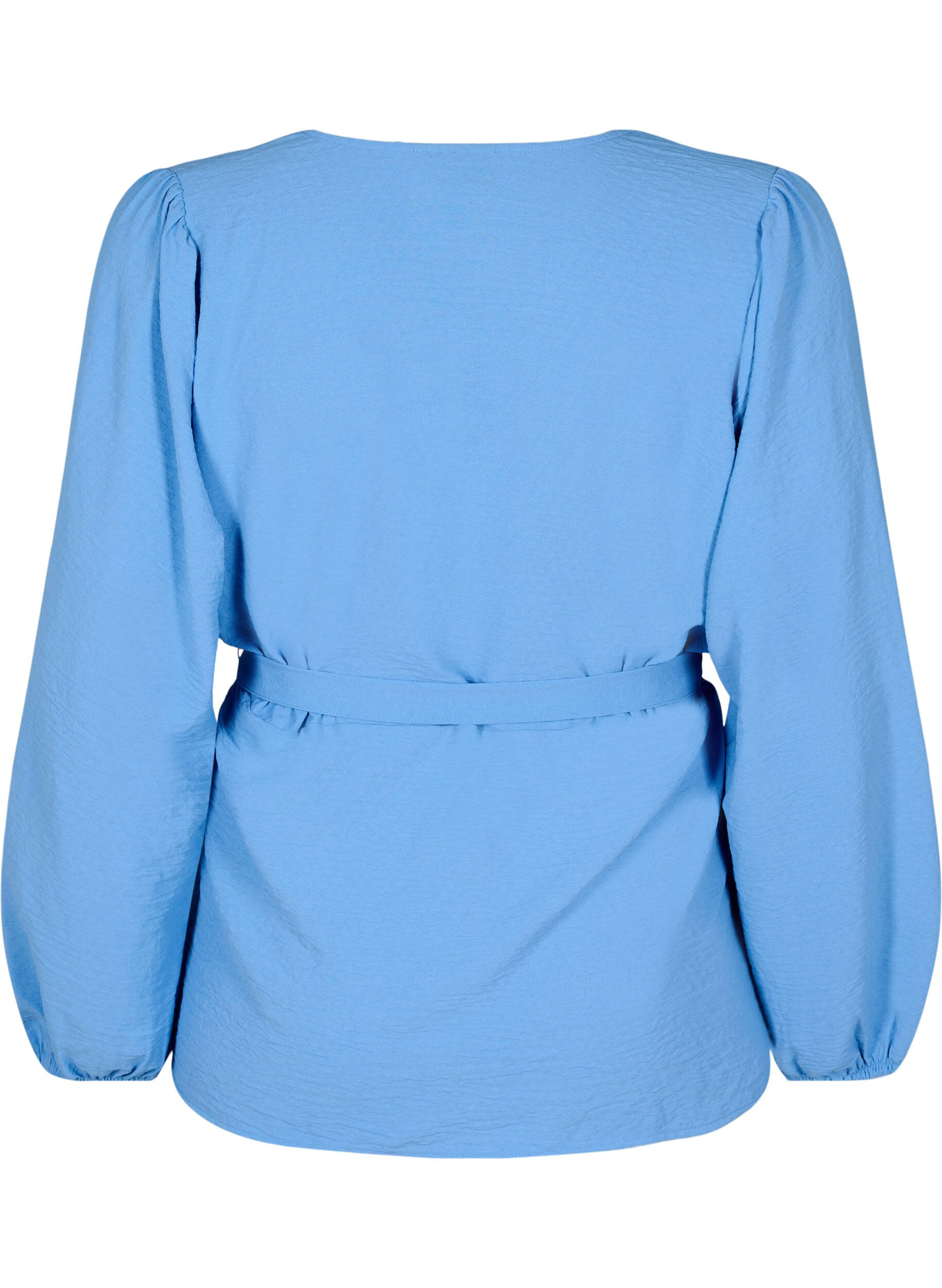 ZizziWickelbluse mit Bindeband und langen &Auml;rmeln, Blau, Packshot image number 1