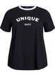 T-Shirt mit Textdruck und Kontrastbesatz, Schwarz, Packshot image number 0