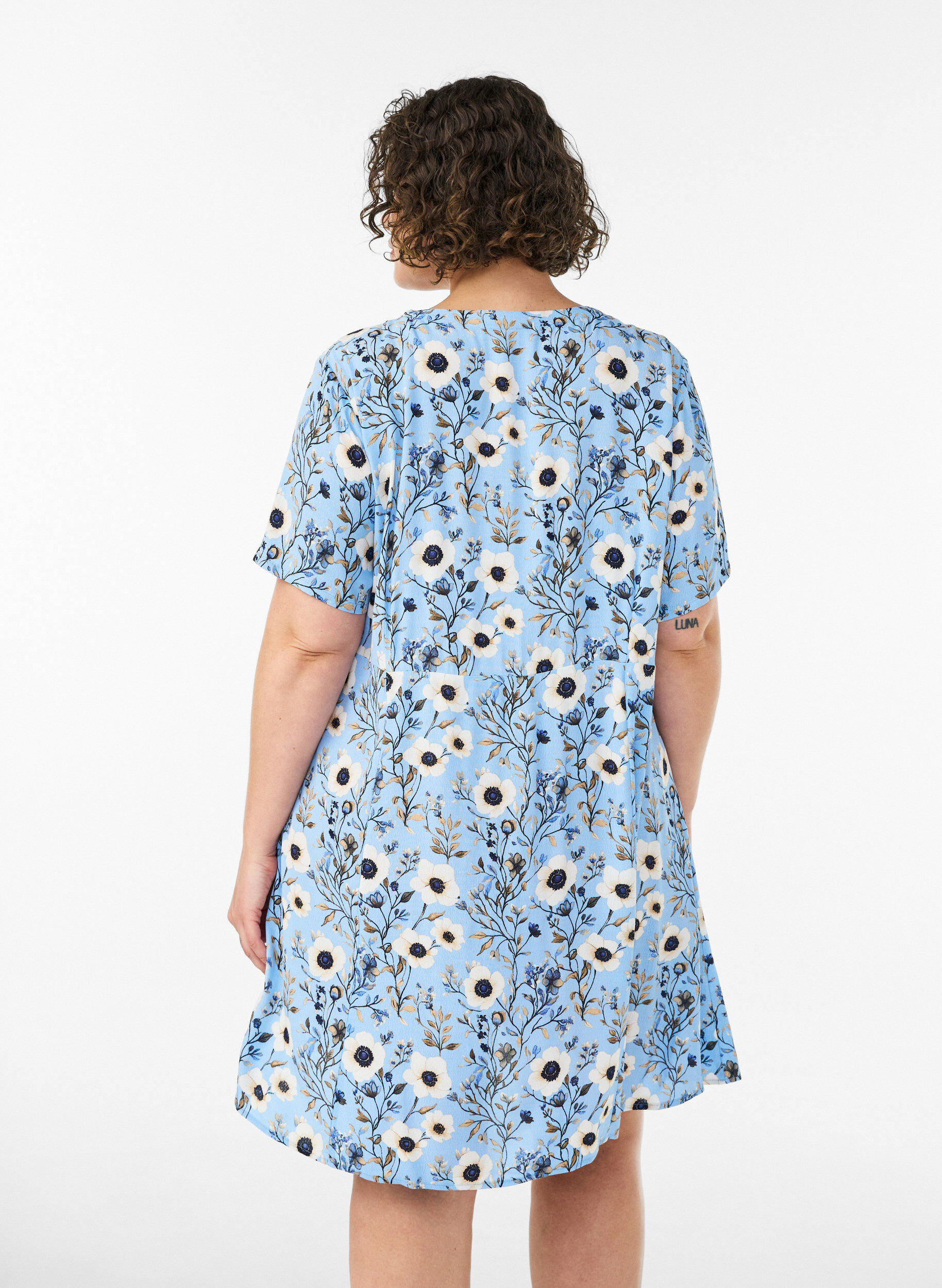 ZizziKurzes Kleid mit Blumendruck, Blau, Model image number 2