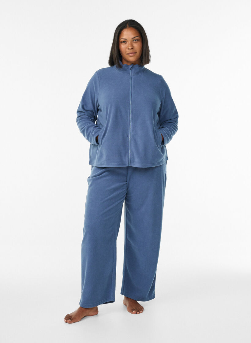 Top aus Fleece mit Rei&szlig;verschluss und hohem Kragen, Blau, Model image number 1