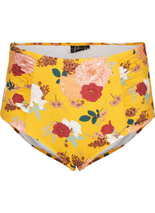 Hochtaillierte Bikinihose mit Blumenprint, Yellow Flower Print, Packshot image number 0