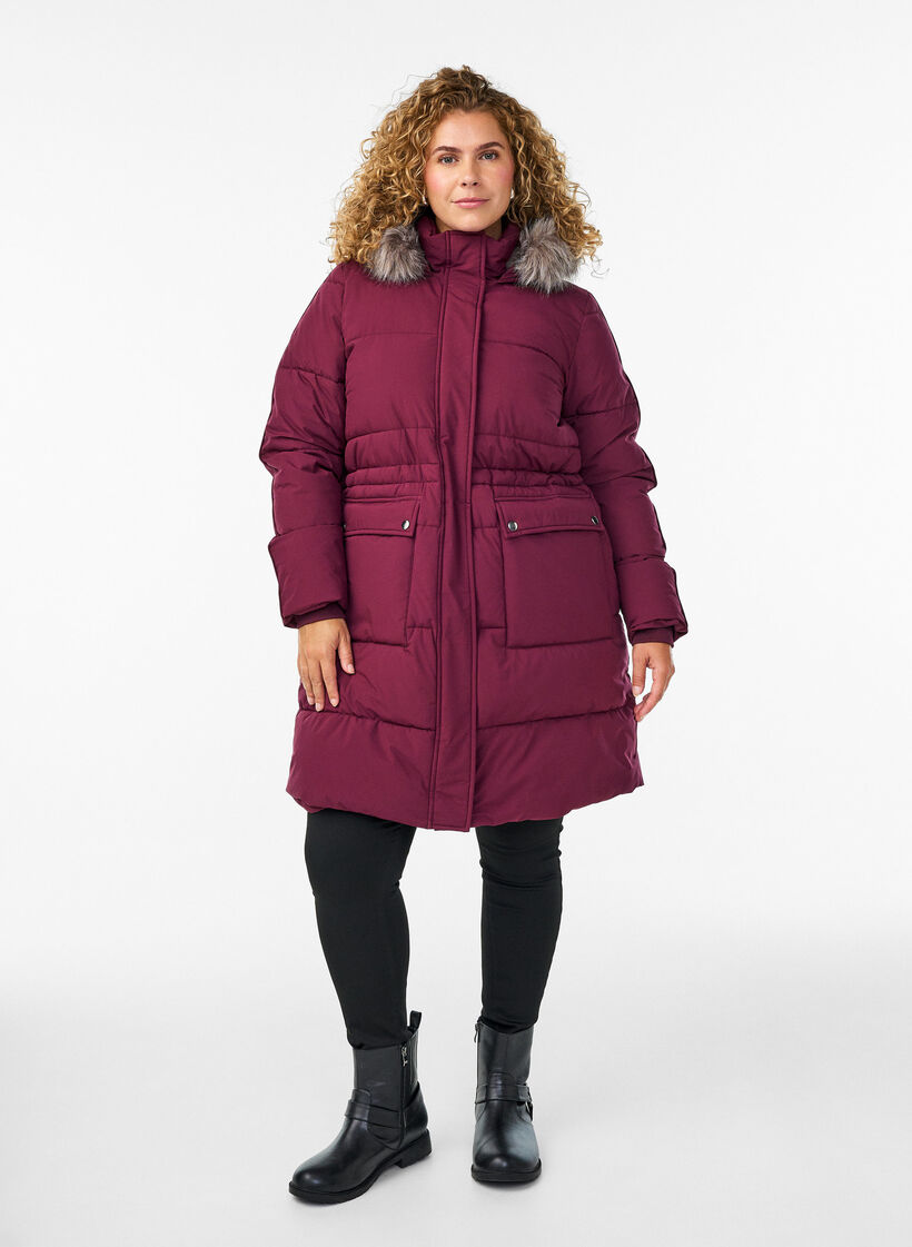Wasserabweisender Parka mit Kunstpelzkragen, Dunkles Bordeaux, Model image number 1