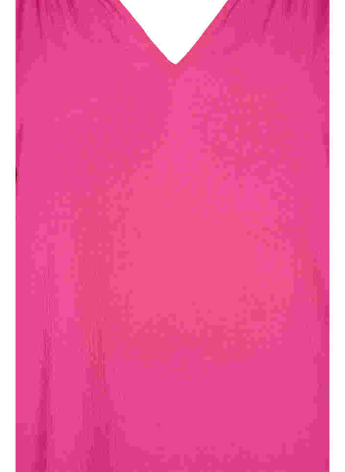 Kurzärmelige Bluse mit V-Ausschnitt, Fuchsia Purple, Packshot image number 2