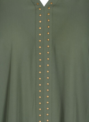 Langarm Bluse mit V-Ausschnitt und Nieten, Thyme, Packshot image number 2