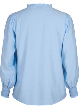 Bluse mit Rüschen und Lochstickerei, Chambray Blue, Packshot image number 1