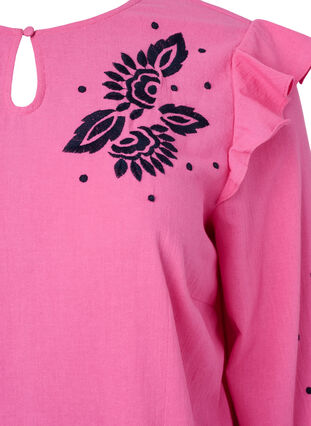 Baumwollbluse mit Stickerei und Rüschen, Pink P. w. Navy, Packshot image number 2