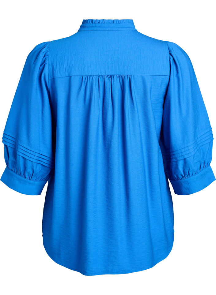 Bluse mit 3/4-Ärmeln und dekorativen Falten, Blau, Packshot image number 1