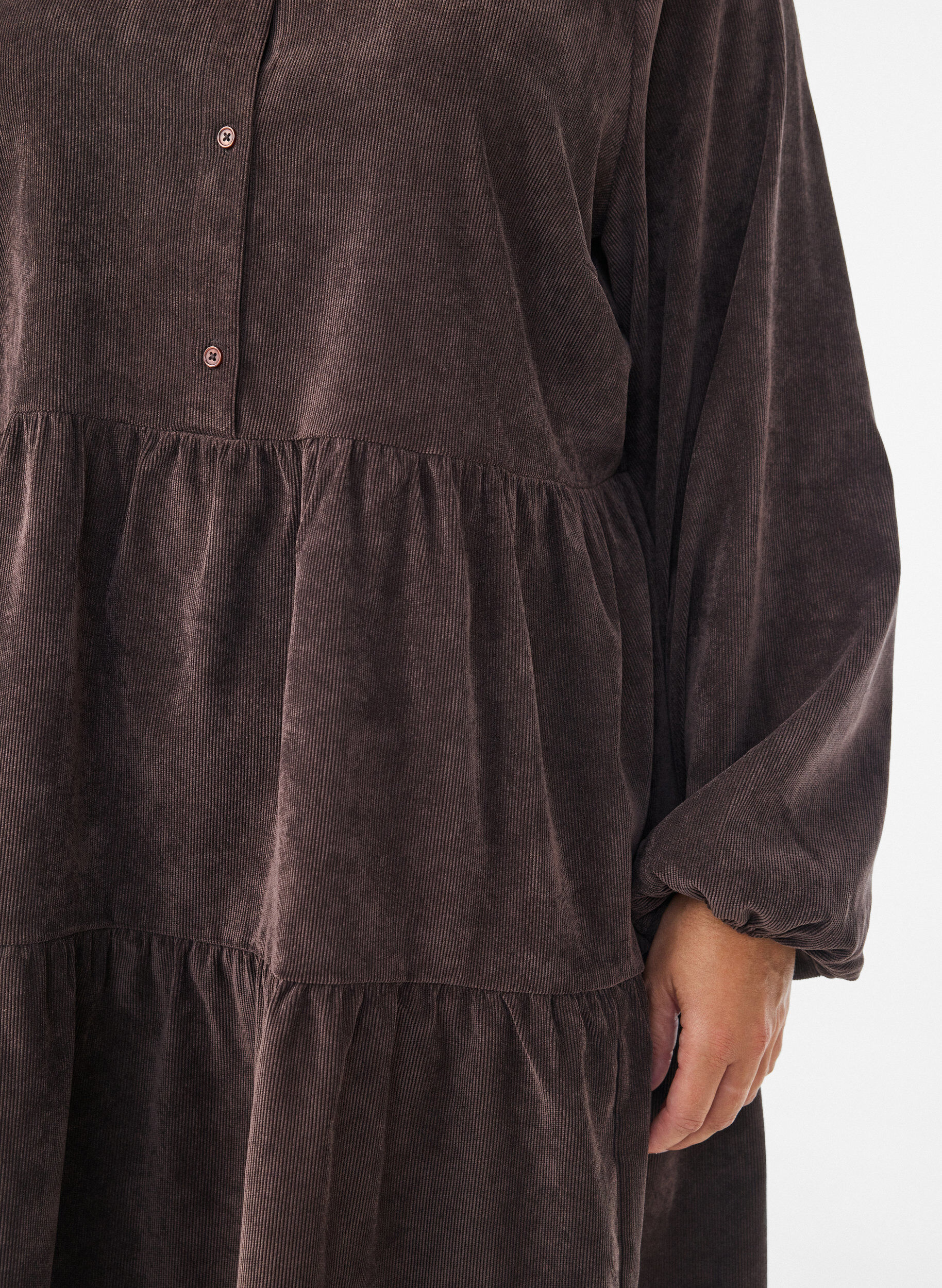 ZizziCordkleid in A-Linie mit Stehkragen, Braun, Model image number 3
