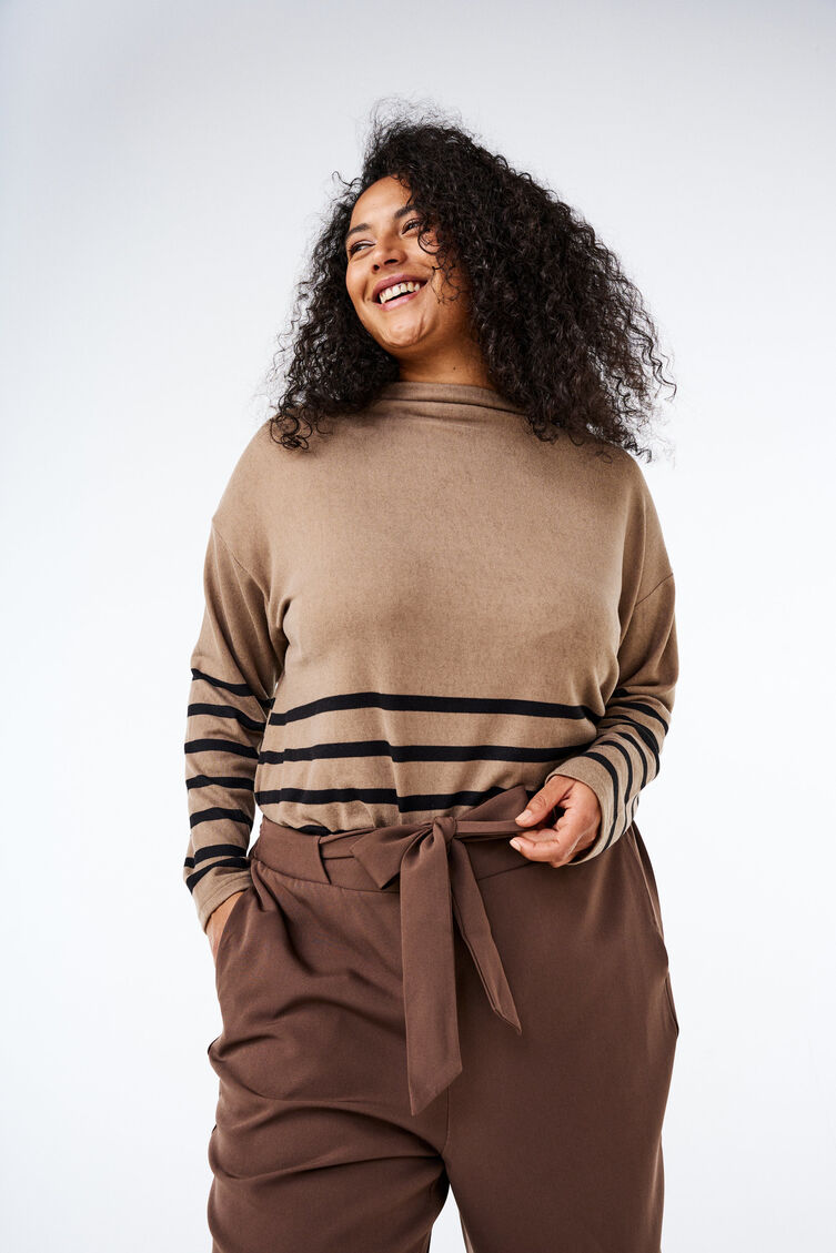 Bluse mit Stehkragen und langen Ärmeln, Beige, Image image number 0