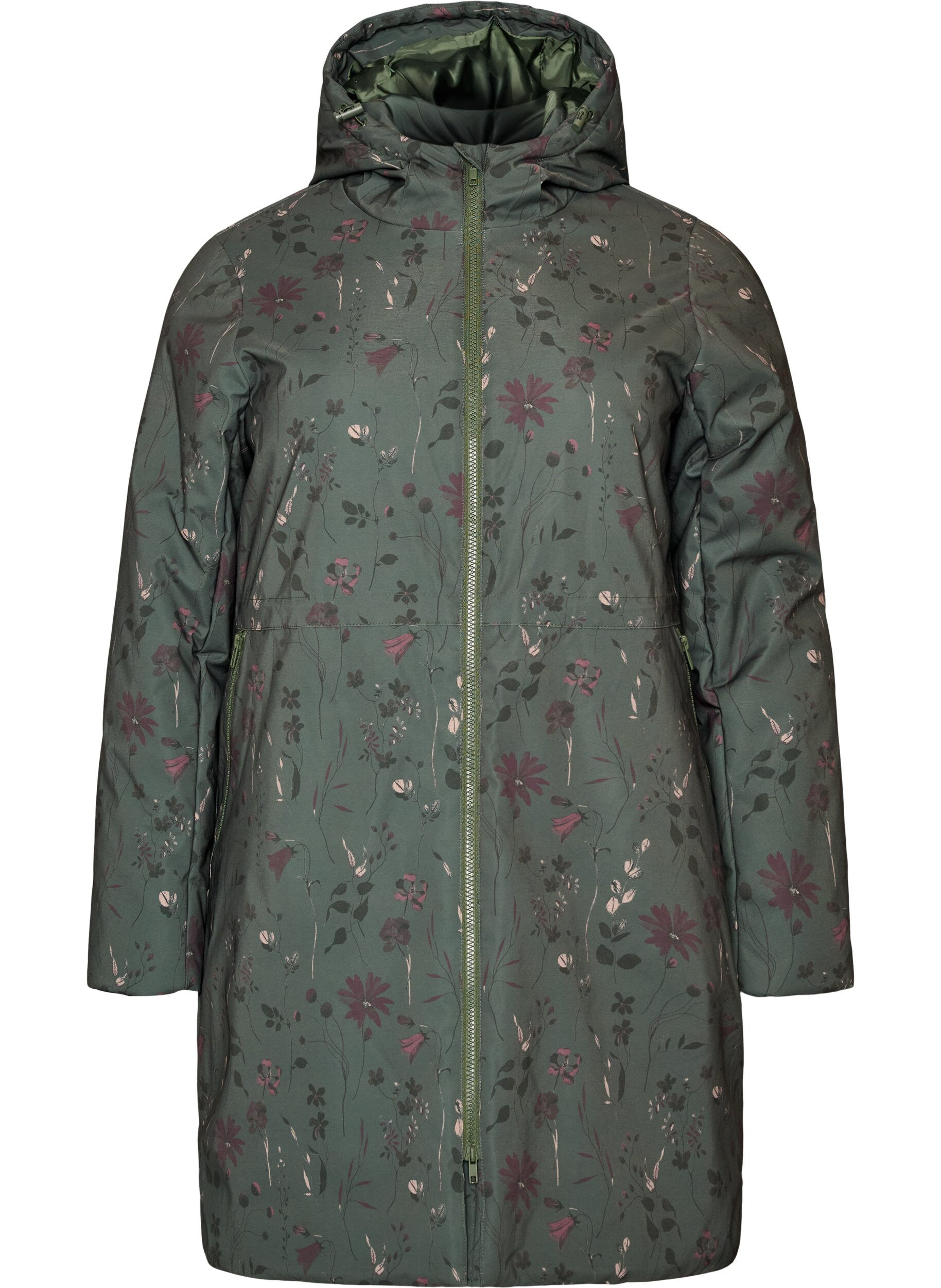 ZizziGepolsterte Winterjacke mit Blumenprint, Gr&uuml;n, Packshot image number 0
