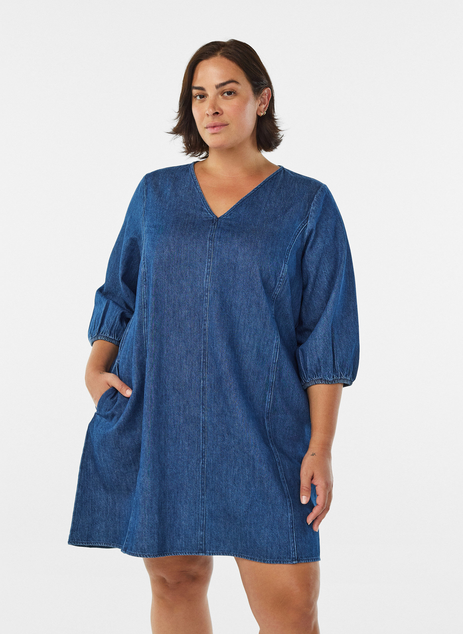 Jeanskleid mit 3/4-&Auml;rmeln, Blau, Model
