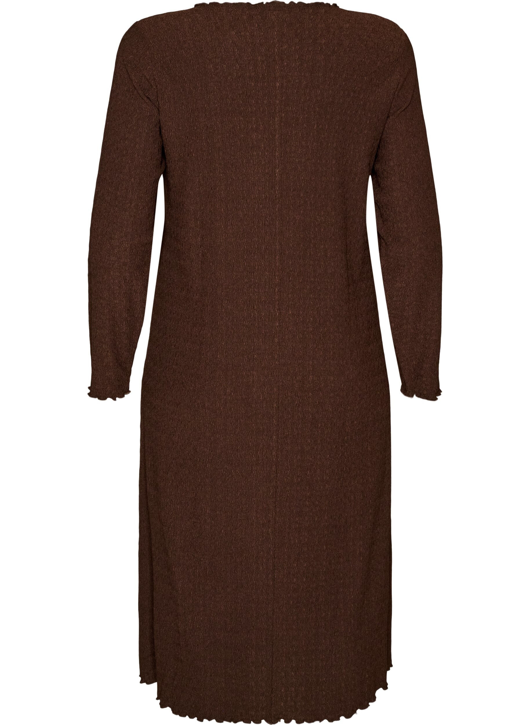 ZizziMidi-Kleid mit welliger Struktur und langen &Auml;rmeln, Braun, Packshot image number 1