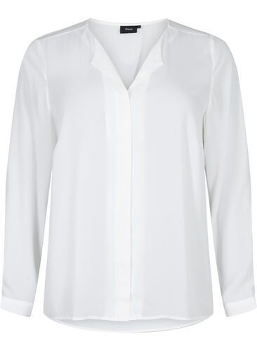 Unifarbenes Hemd mit V-Ausschnitt, Bright White, Packshot image number 0