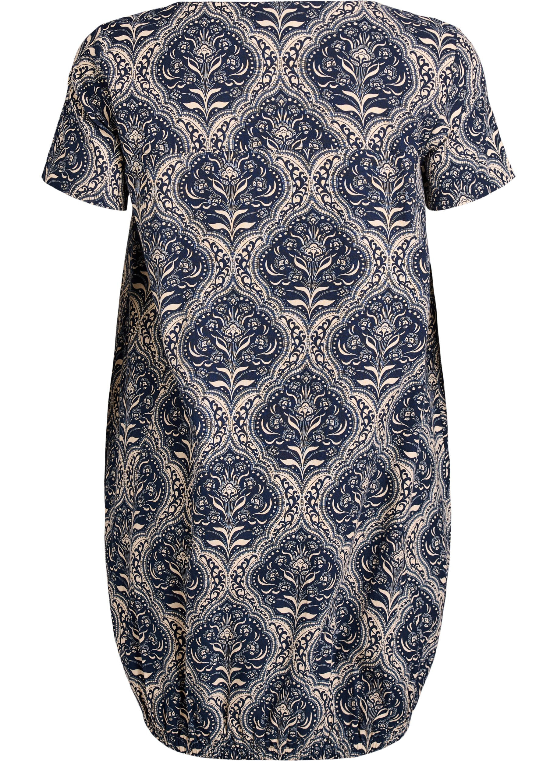 ZizziKurz&auml;rmliges Baumwollkleid mit Print, Blau, Packshot image number 1