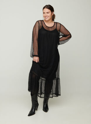 Langes, transparentes Kleid mit Pünktchen, Black, Model image number 0