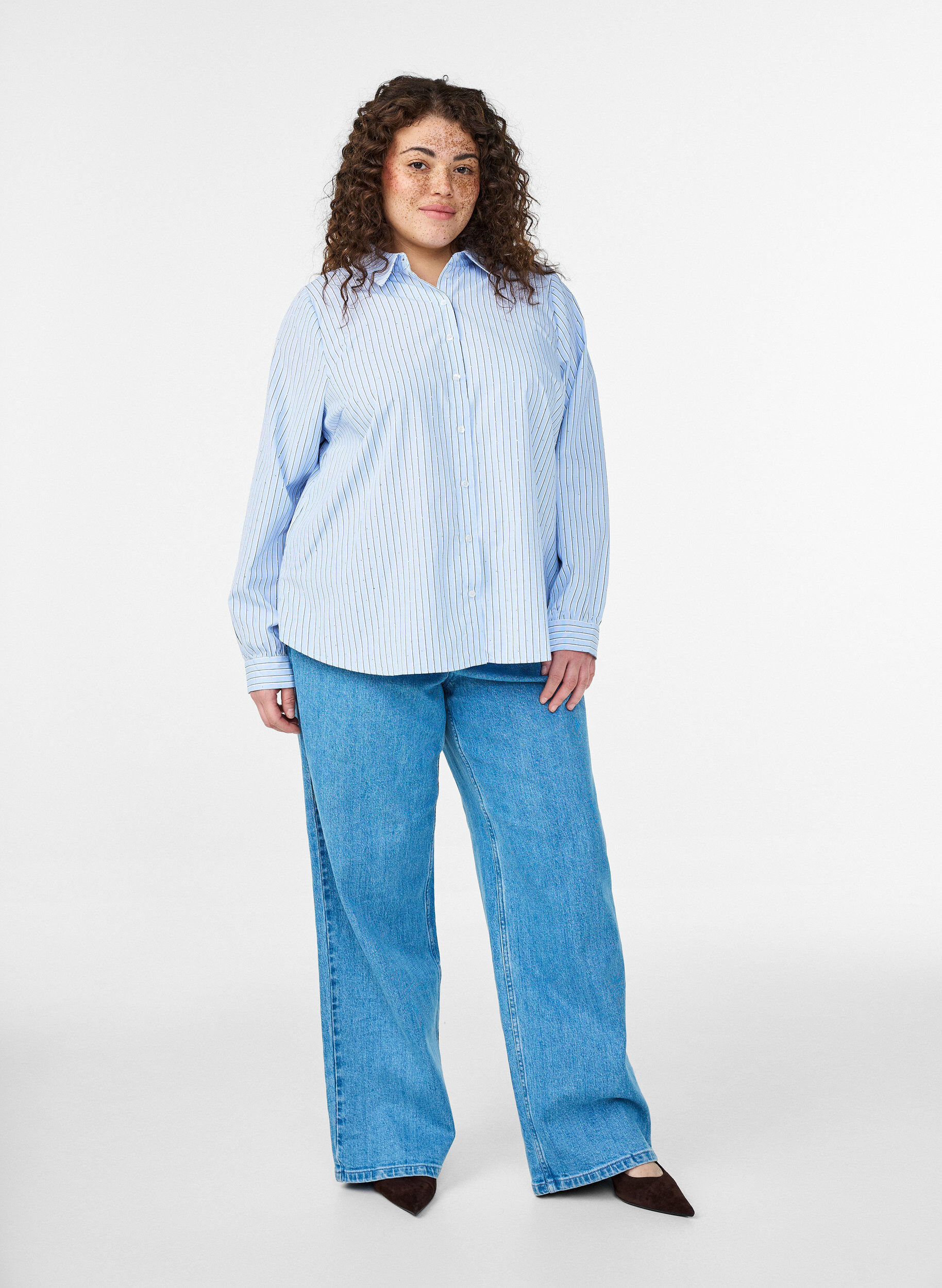 ZizziBluse mit Streifen und Nieten, Blau, Model image number 1