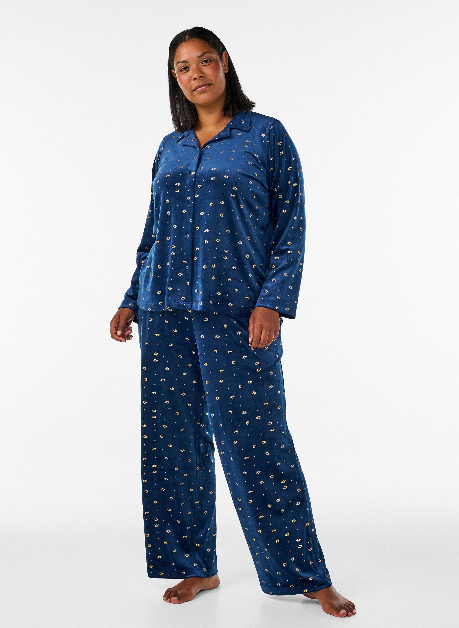 ZizziPyjamahose aus Velours mit Allover-Print, Blau, Model image number 0