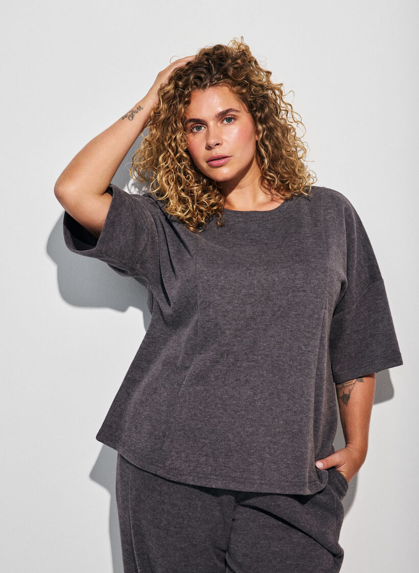 Bluse in A-Linie aus Jersey mit ellbogenlangen &Auml;rmeln, Grau, Model image number 0