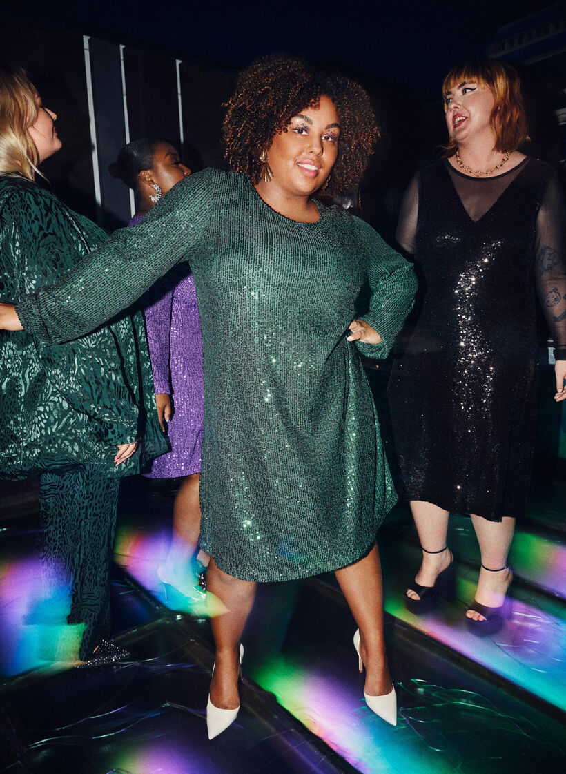 Kurzes Paillettenkleid mit langen Ärmeln, Scarab, Image image number 0