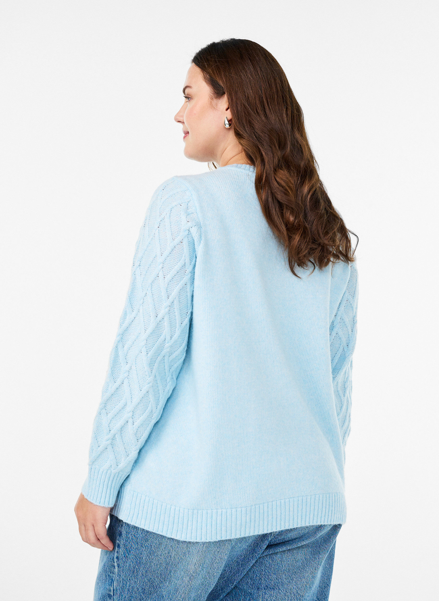 ZizziStrickbluse mit Zopfmuster und Rundhalsausschnitt, Blau, Model image number 2