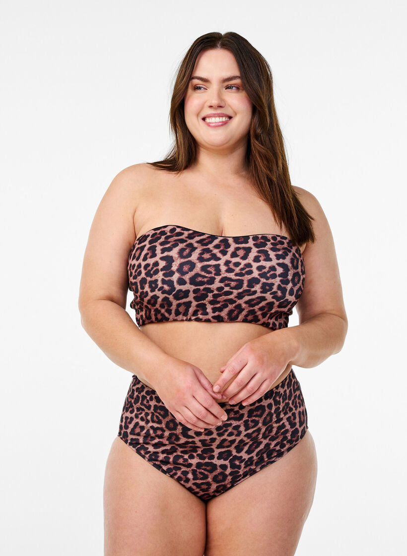 Bandeau-Bikinioberteil mit Leopardenmuster, Beige, Model image number 1