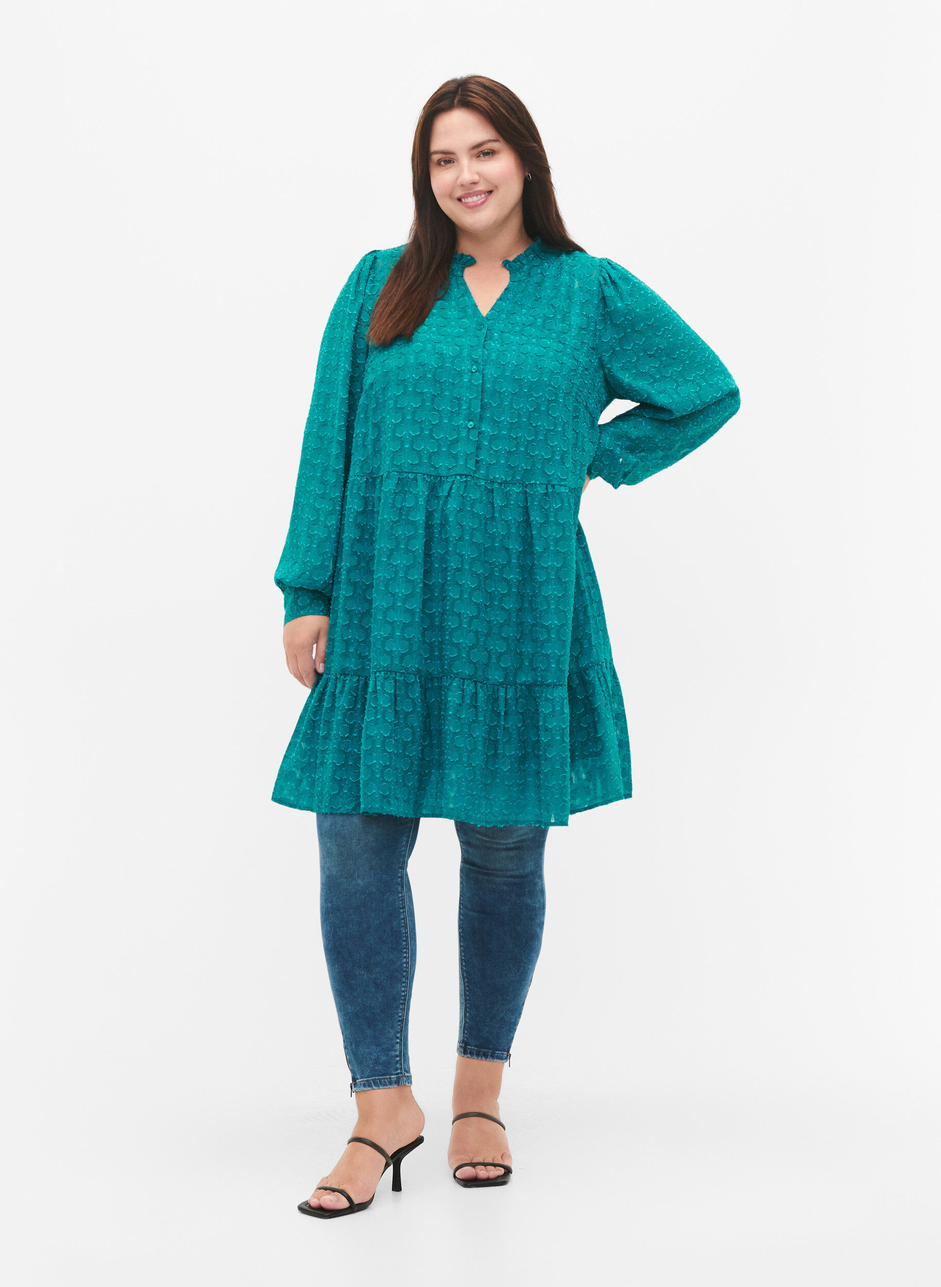 ZizziJacquard-Kleid mit R&uuml;schenkragen, Deep Lake, Model image number 2