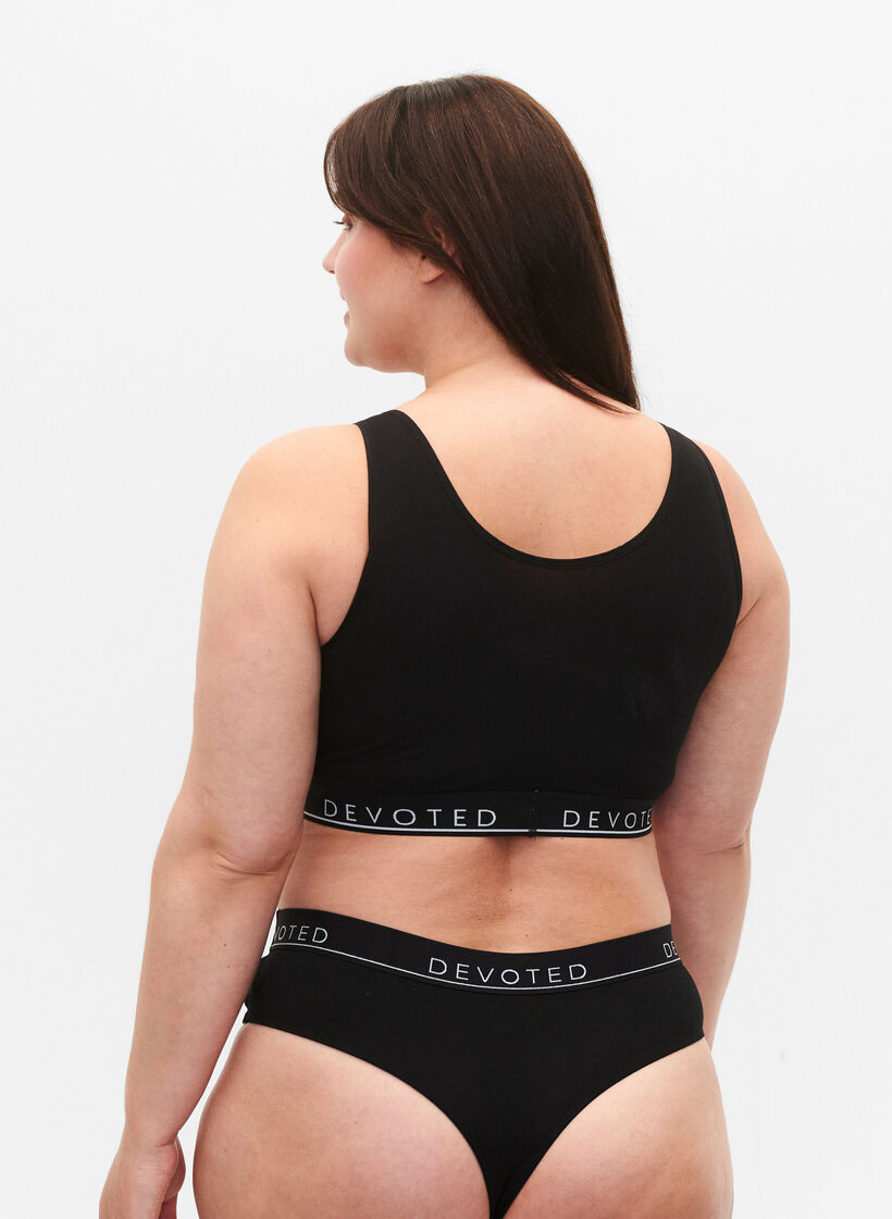 Baumwoll-G-String mit regul&auml;rer Taille, Schwarz, Model image number 1