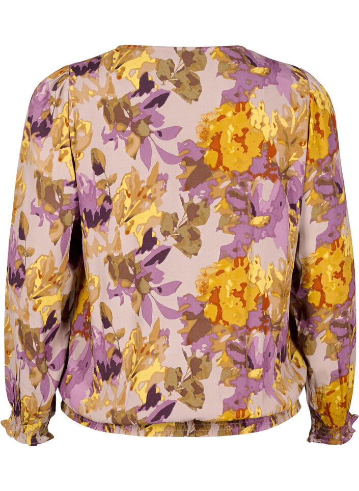 Künstlerbluse mit Blumenmuster, Purple Flower, Packshot image number 1