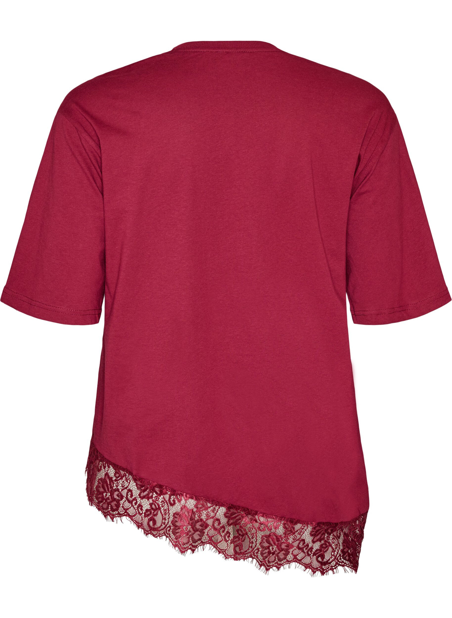 ZizziT-Shirt mit asymmetrischem Spitzensaum, Rot, Packshot image number 1