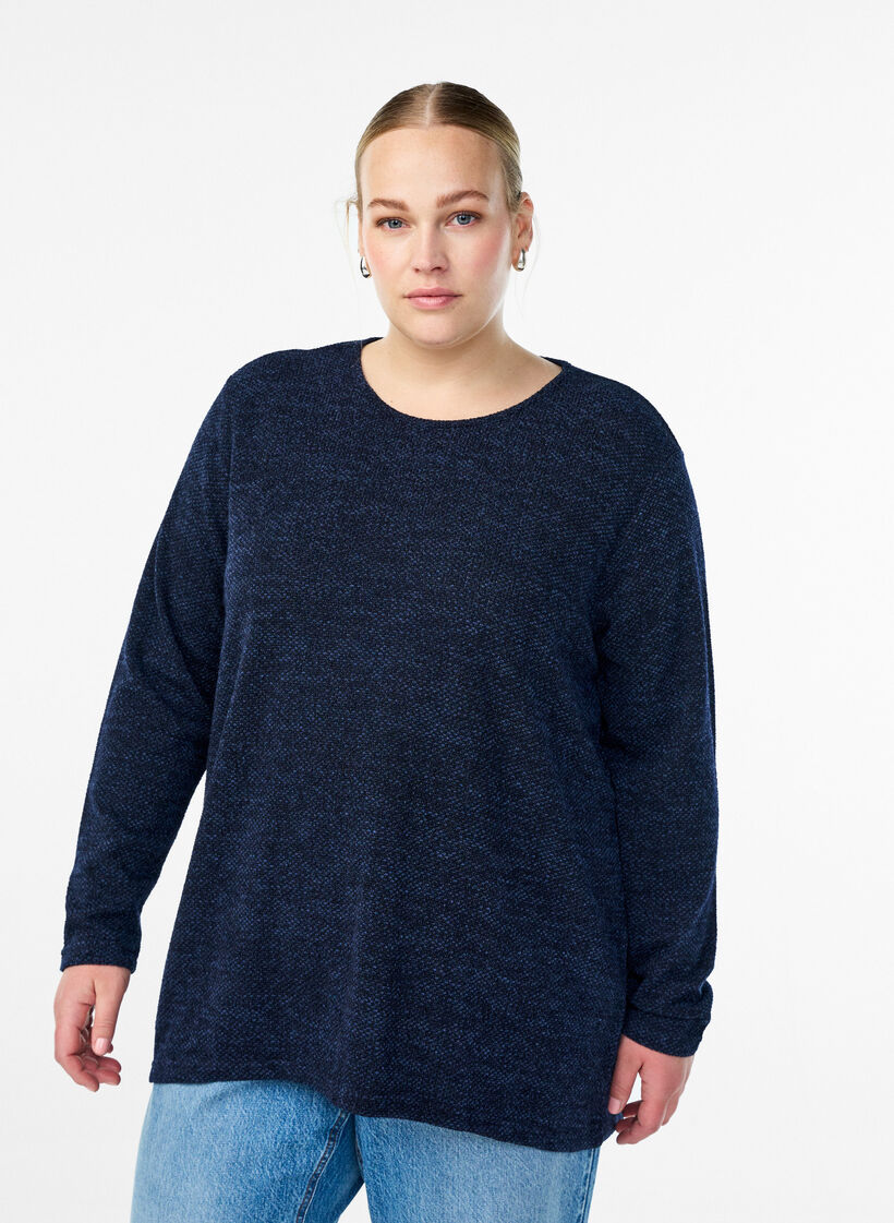 Langärmelige Bluse mit Struktur, Blau, Model image number 0