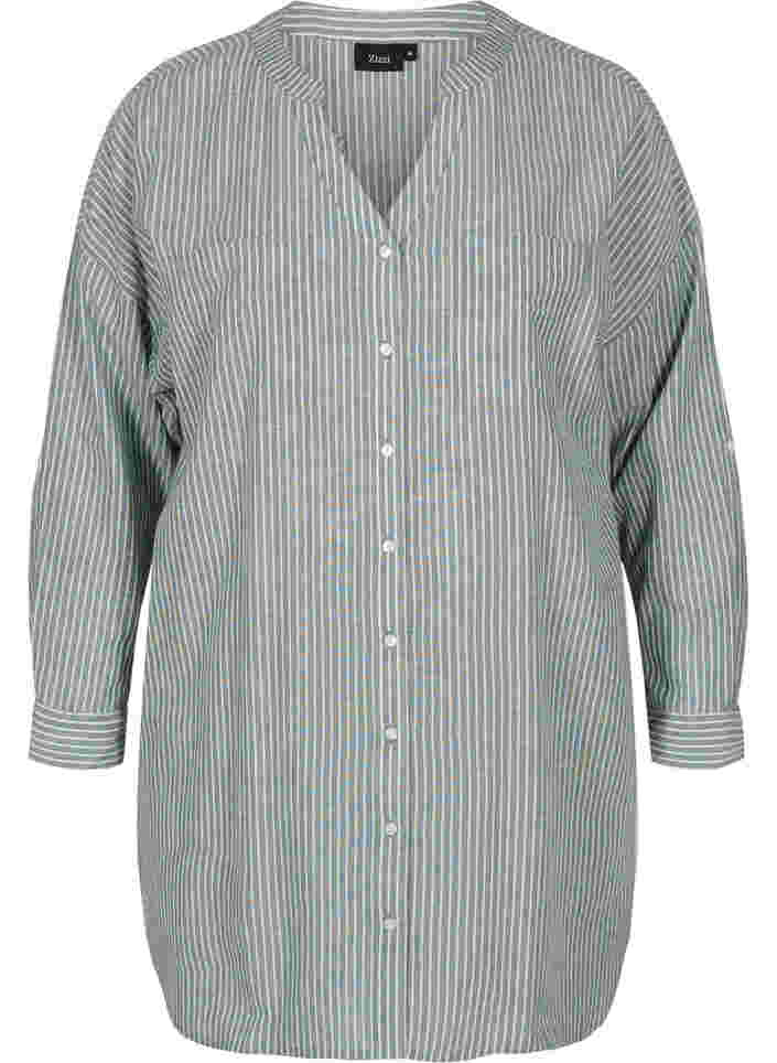 Gestreifte Hemdbluse aus 100% Baumwolle, Cilantro Stripe , Packshot image number 0