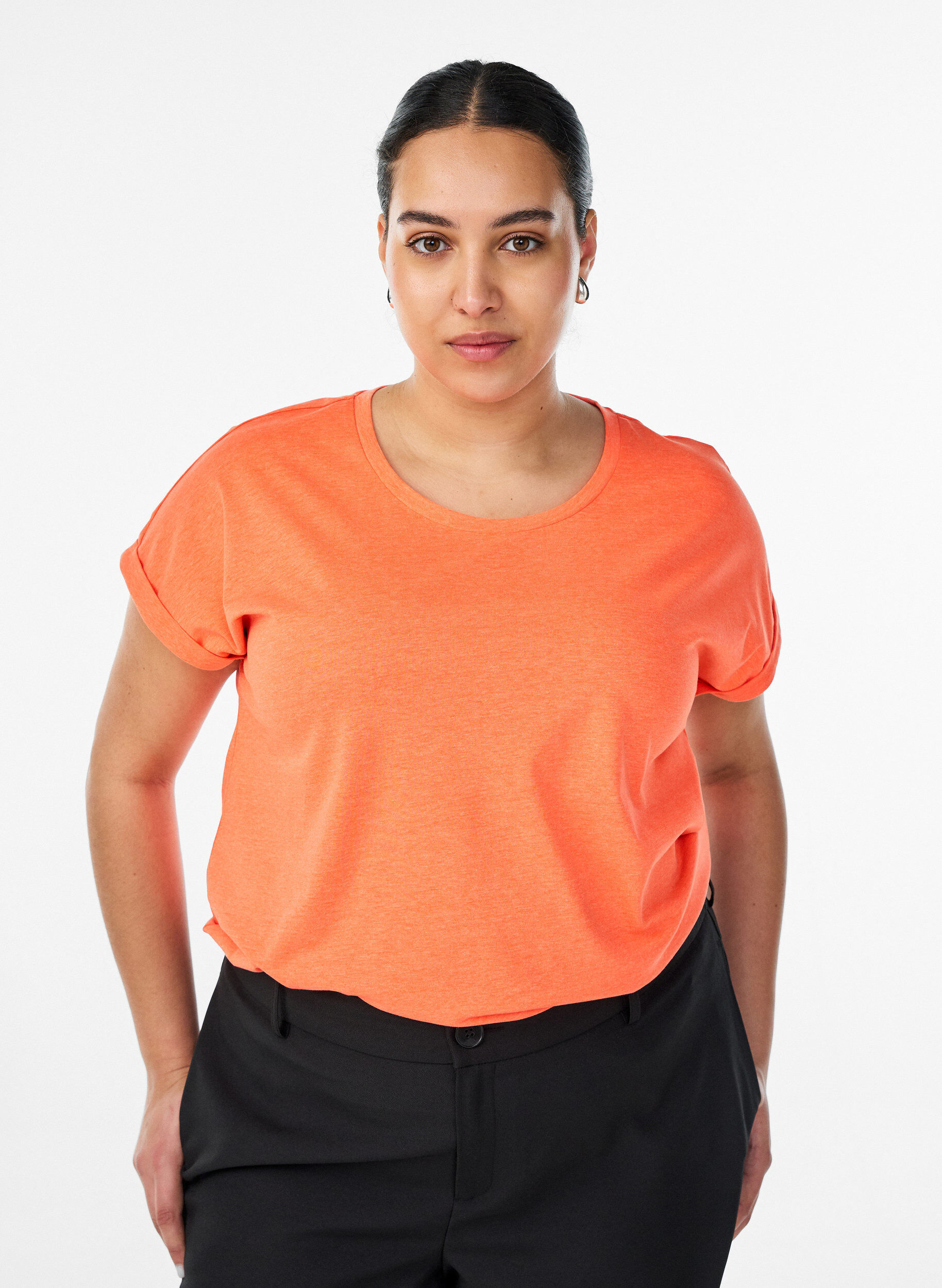 ZizziNeonfarbenes T-Shirt aus Baumwolle, Orange, Model image number 0