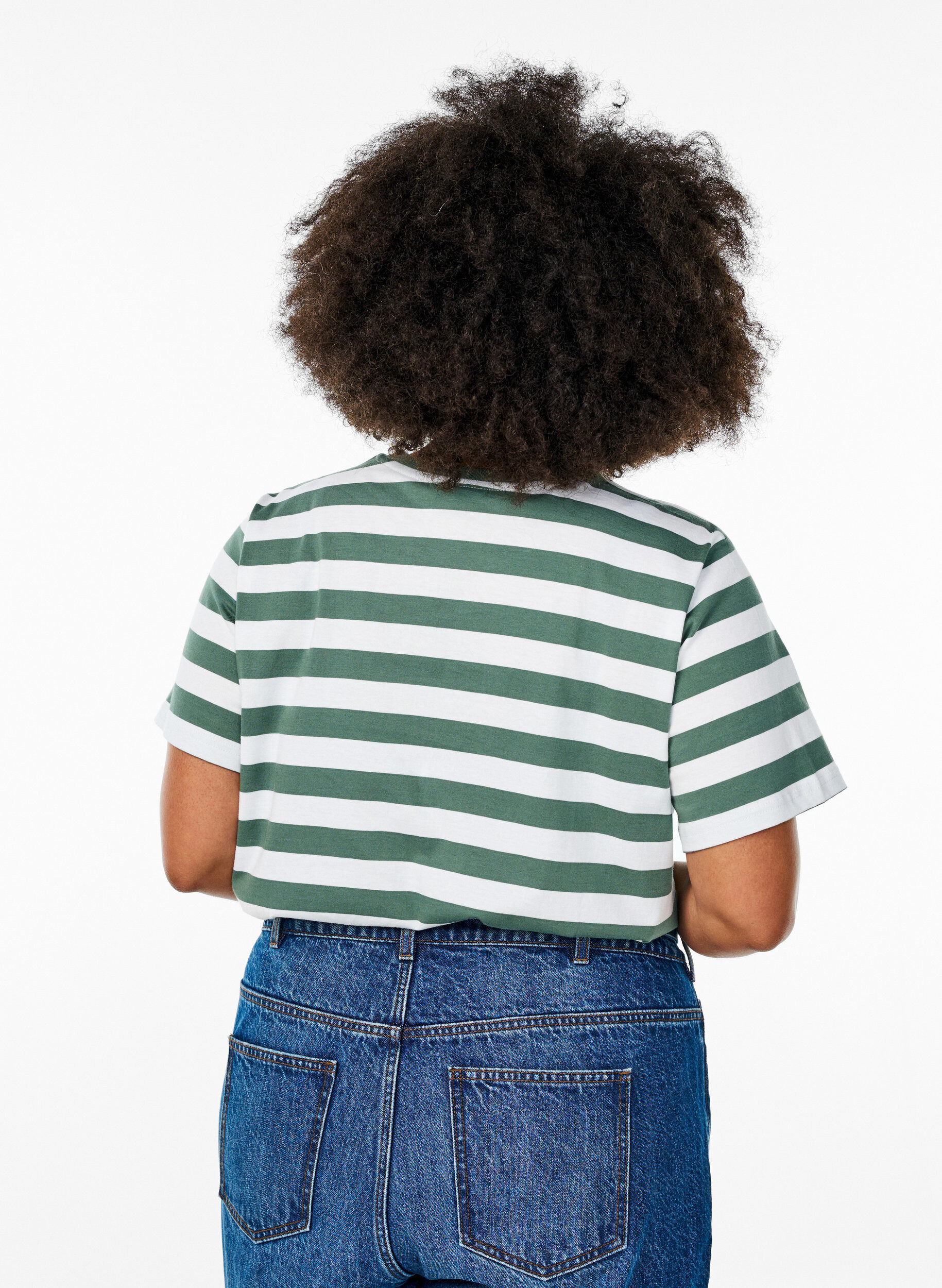 ZizziT-Shirt aus Bio-Baumwolle mit Streifen und Text, Gr&uuml;n, Model image number 2