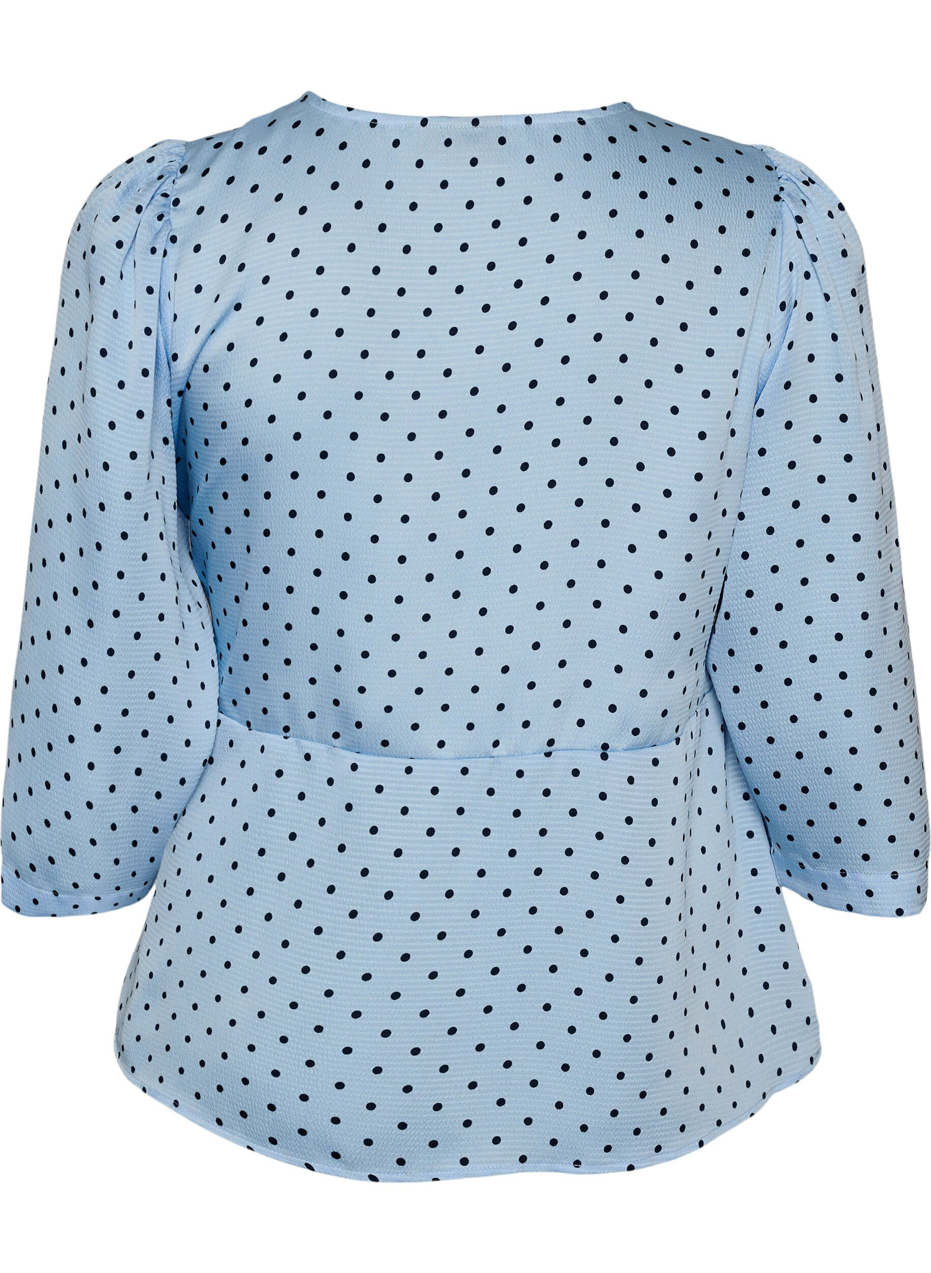 ZizziGepunktete Bluse mit Bindeband und 3/4-&Auml;rmeln, Blau, Packshot image number 1