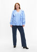 Bluse mit Ruffles und Lace Trim, Blau, Model image number 1
